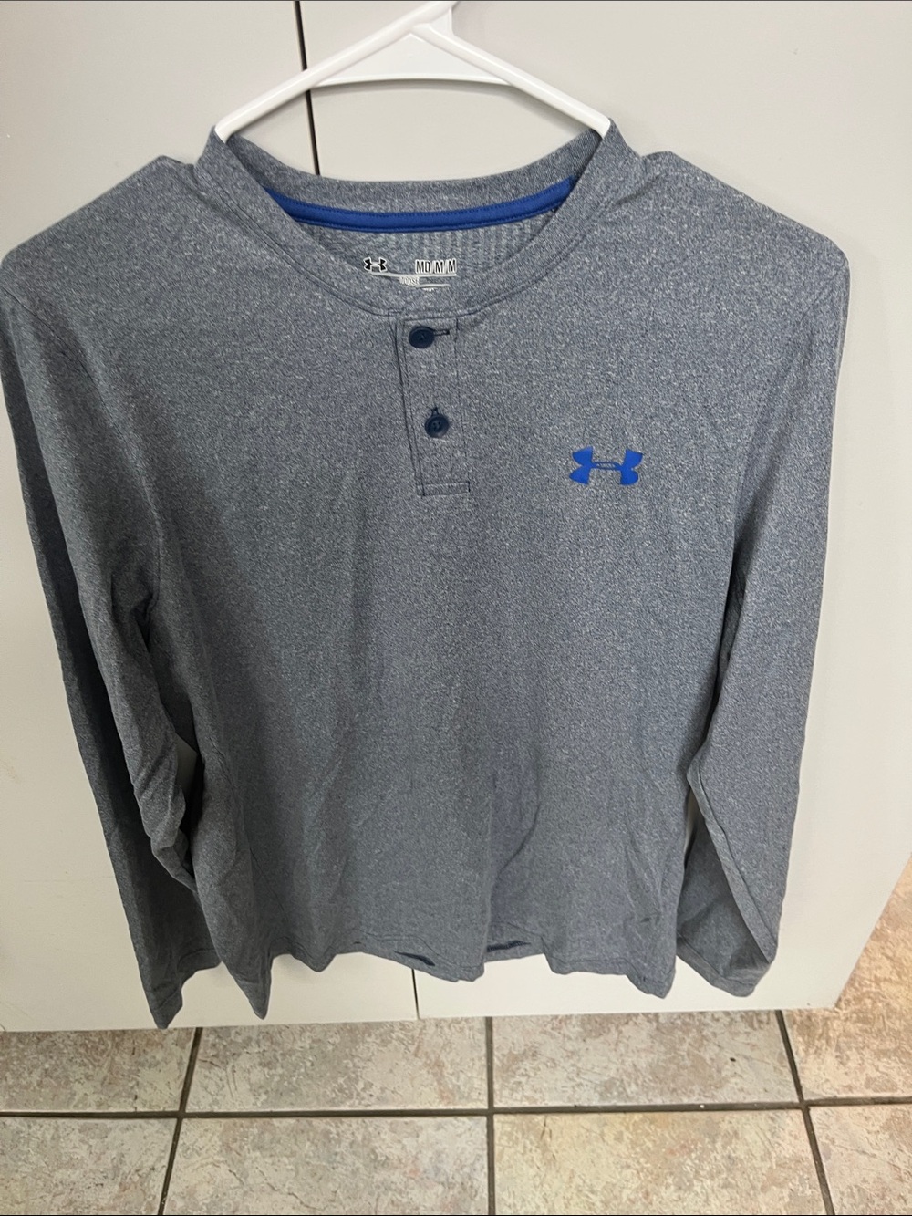 Under Armour Gray Heather Long-Sleeve Henley with Blue Logo